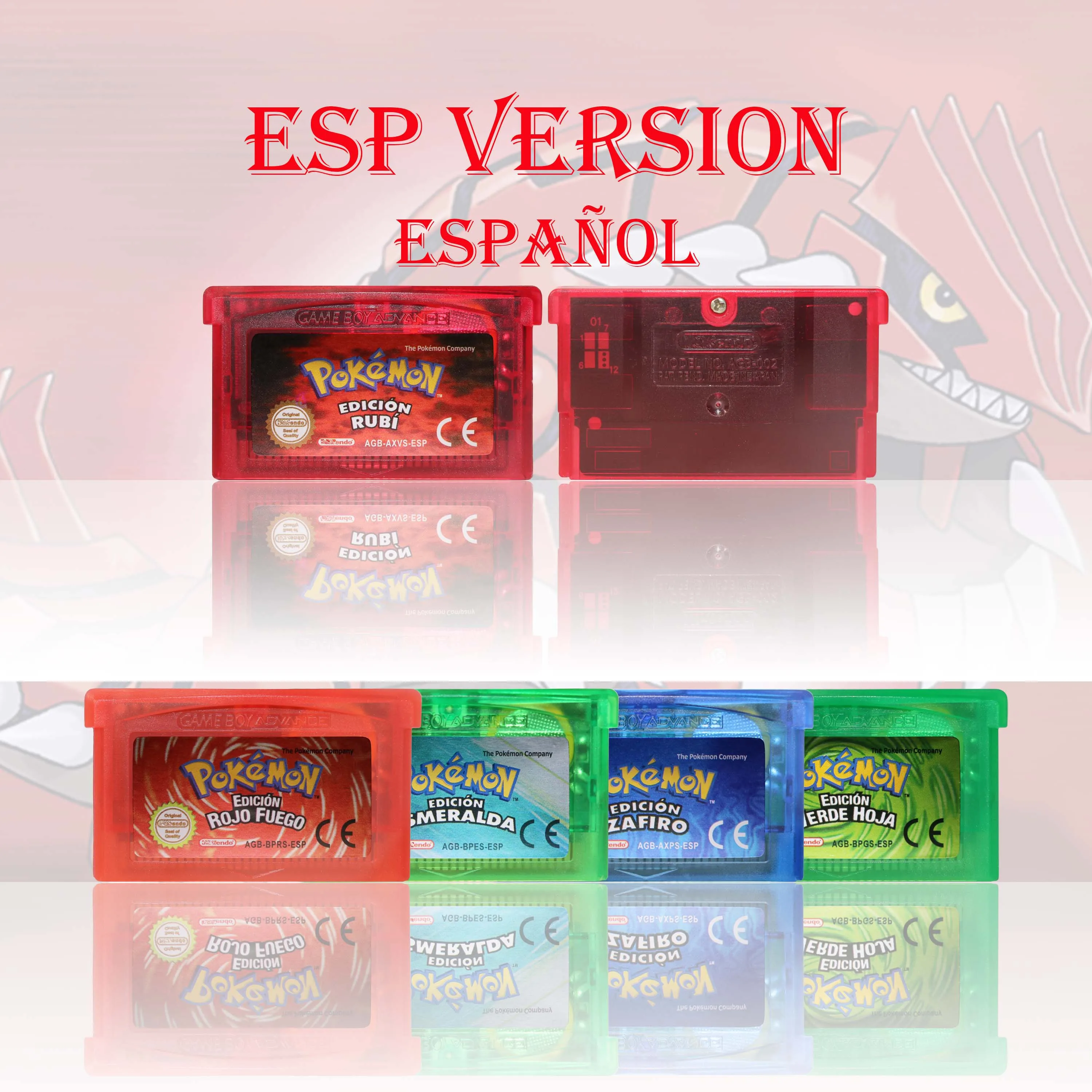 GBA/GBC ESP Version Pokemon Esmeralda/Rojo Fuego/Plata/Cristal Game Cartridge Video Game Console Card High Quality with Battery thumbnail 3
