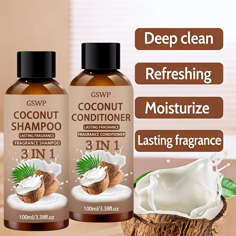 GSWP 3-In-1 Coconut Shampoo and Conditioner Set，Deeply moisturize, soften and nourish the hair, suitable for caring for dry.200g thumbnail 4