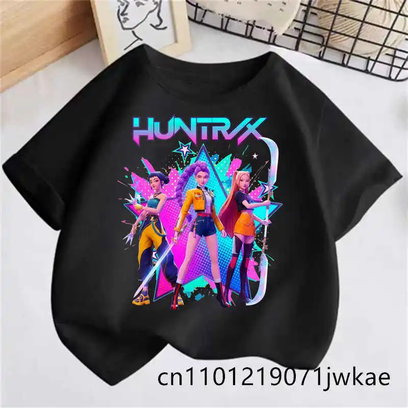 Summer black Tops Fashion Baby Clothes Children Short Sleeve T-shirt Kpop Demon Hunte rs Saja Boy Print Casual Kids TShirt Girls