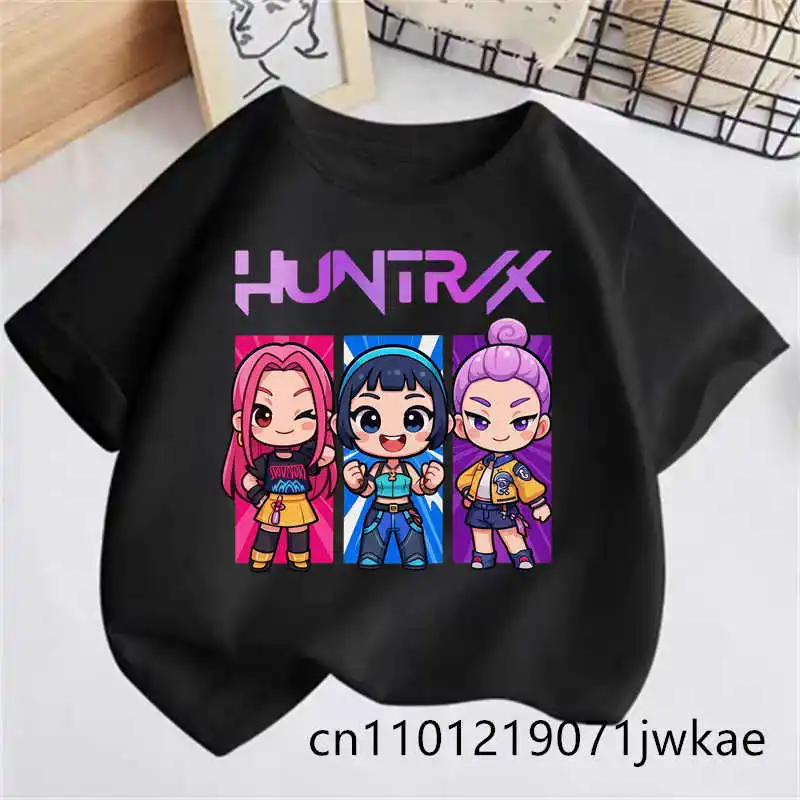 Summer black Tops Fashion Baby Clothes Children Short Sleeve T-shirt Kpop Demon Hunte rs Saja Boy Print Casual Kids TShirt Girls thumbnail 2