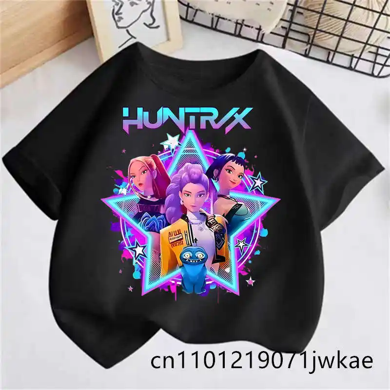 Summer black Tops Fashion Baby Clothes Children Short Sleeve T-shirt Kpop Demon Hunte rs Saja Boy Print Casual Kids TShirt Girls thumbnail 6