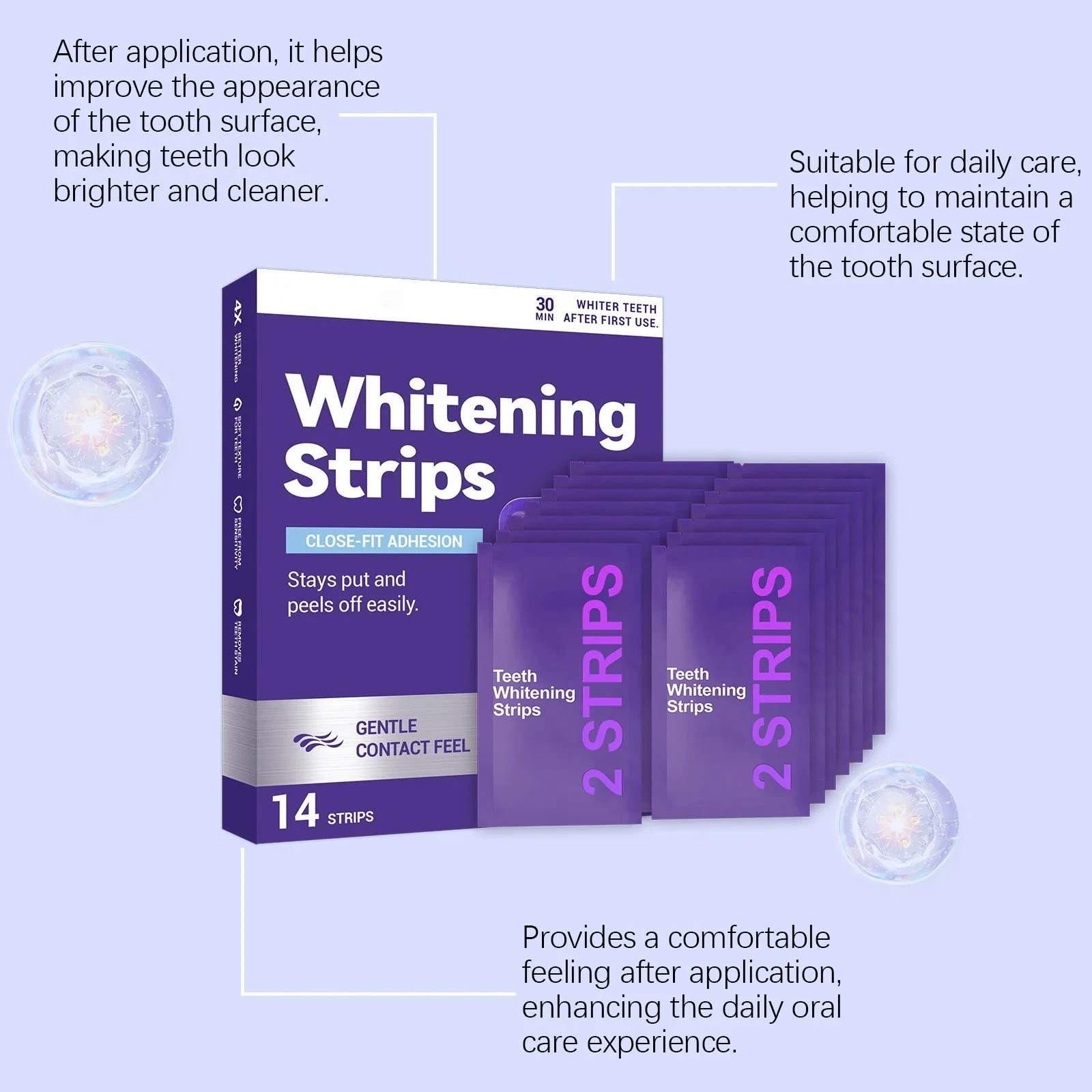 Purple Teeth Whitening Strips Oral Hygiene Fresh Breath Brighten Tooth Bleaching Long Lasting Oral Care Tooth Whitener Patches thumbnail 4