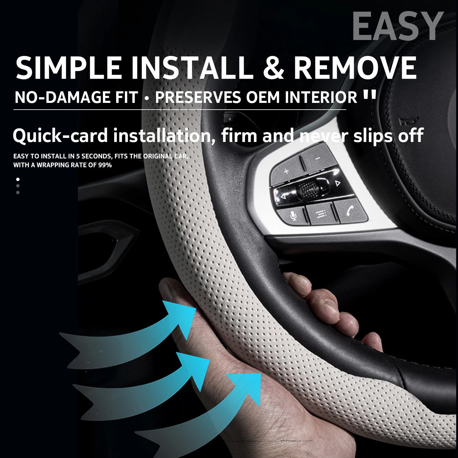 2026 New Ultra-Thin Car Steering Wheel Cover All-Season Universal  Anti-Slip Sweat-Absorbent Suede Nappa Automotive Interior thumbnail 4