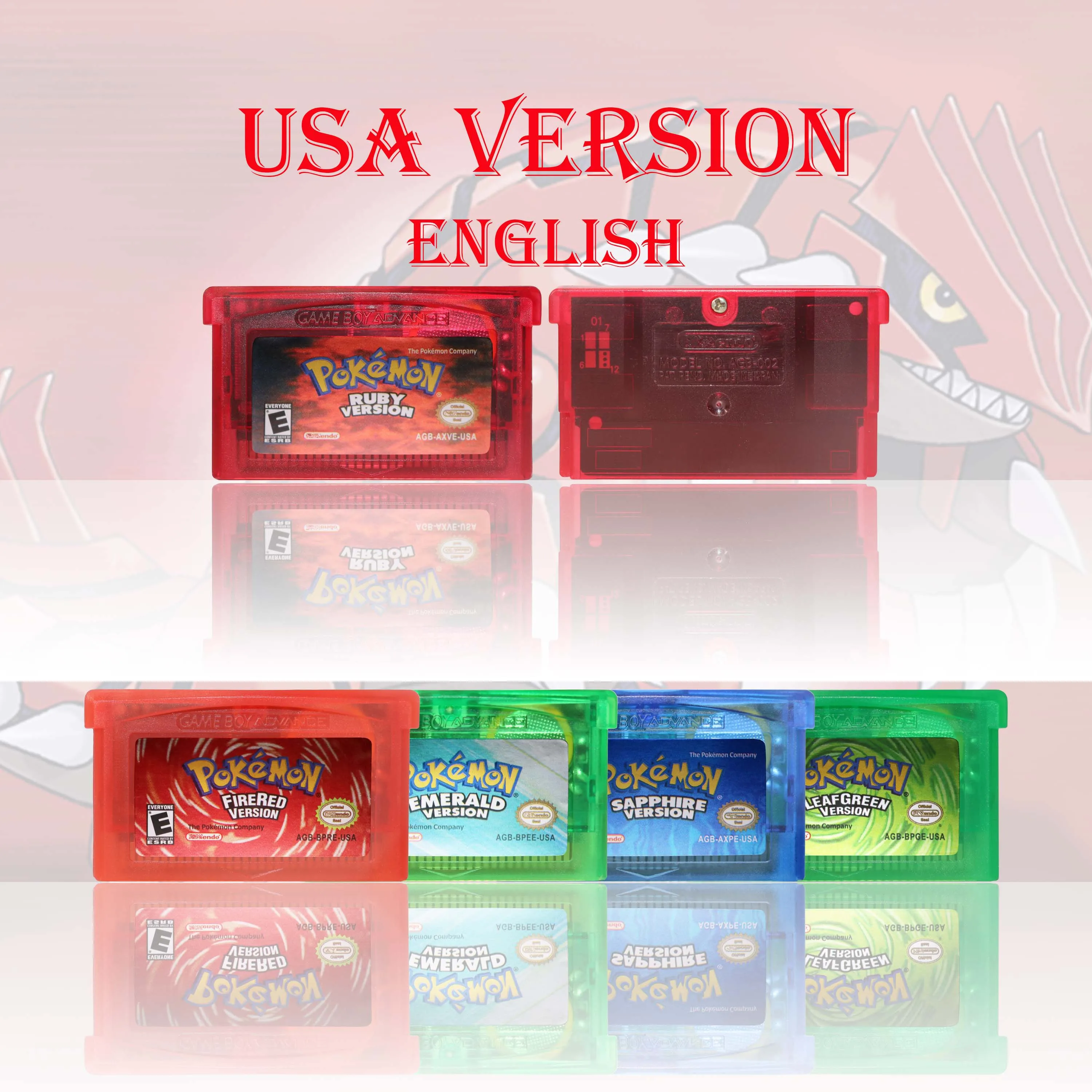 GBC/GBA USA Version Pokemon Blue/Crystal/Emerald/Fire Red/Leaf Green Game Cartridge Video Game Card High Quality with Battery thumbnail 2