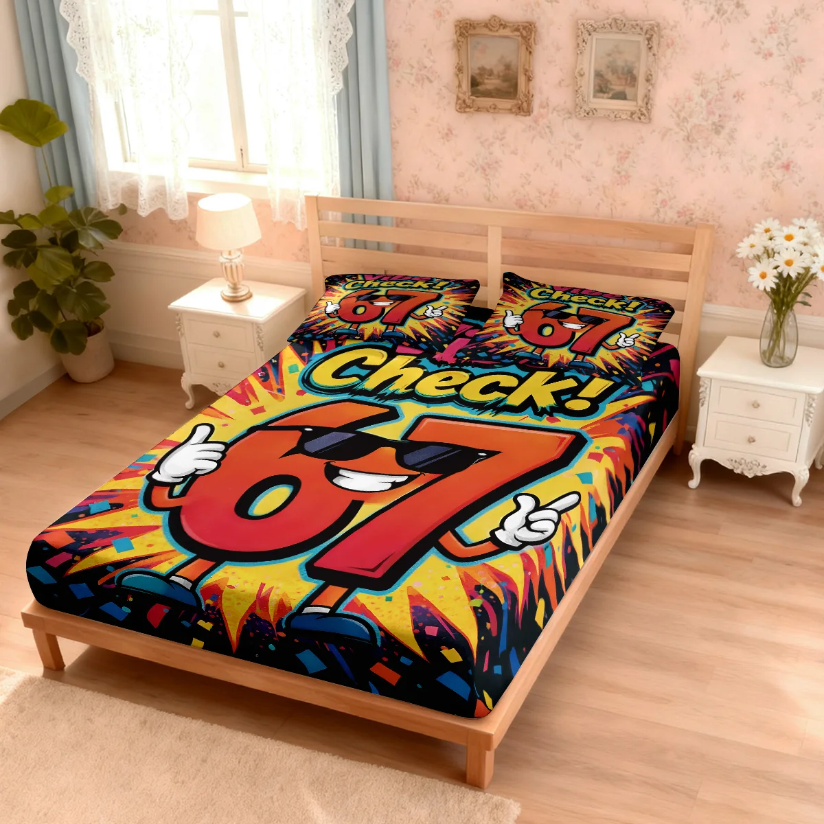 3pcs Funny 67 Element Printed Coreless Bed Sheet Set, Multi Size Soft Bed Cover, Bedroom Bedding Decoration, Machine Washable thumbnail 4