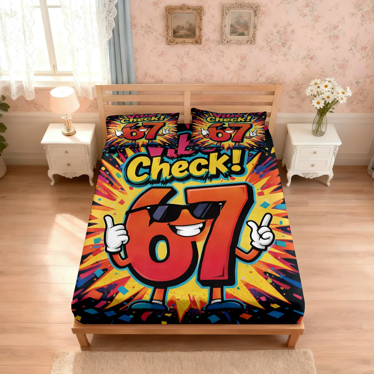 3pcs Funny 67 Element Printed Coreless Bed Sheet Set, Multi Size Soft Bed Cover, Bedroom Bedding Decoration, Machine Washable thumbnail 3