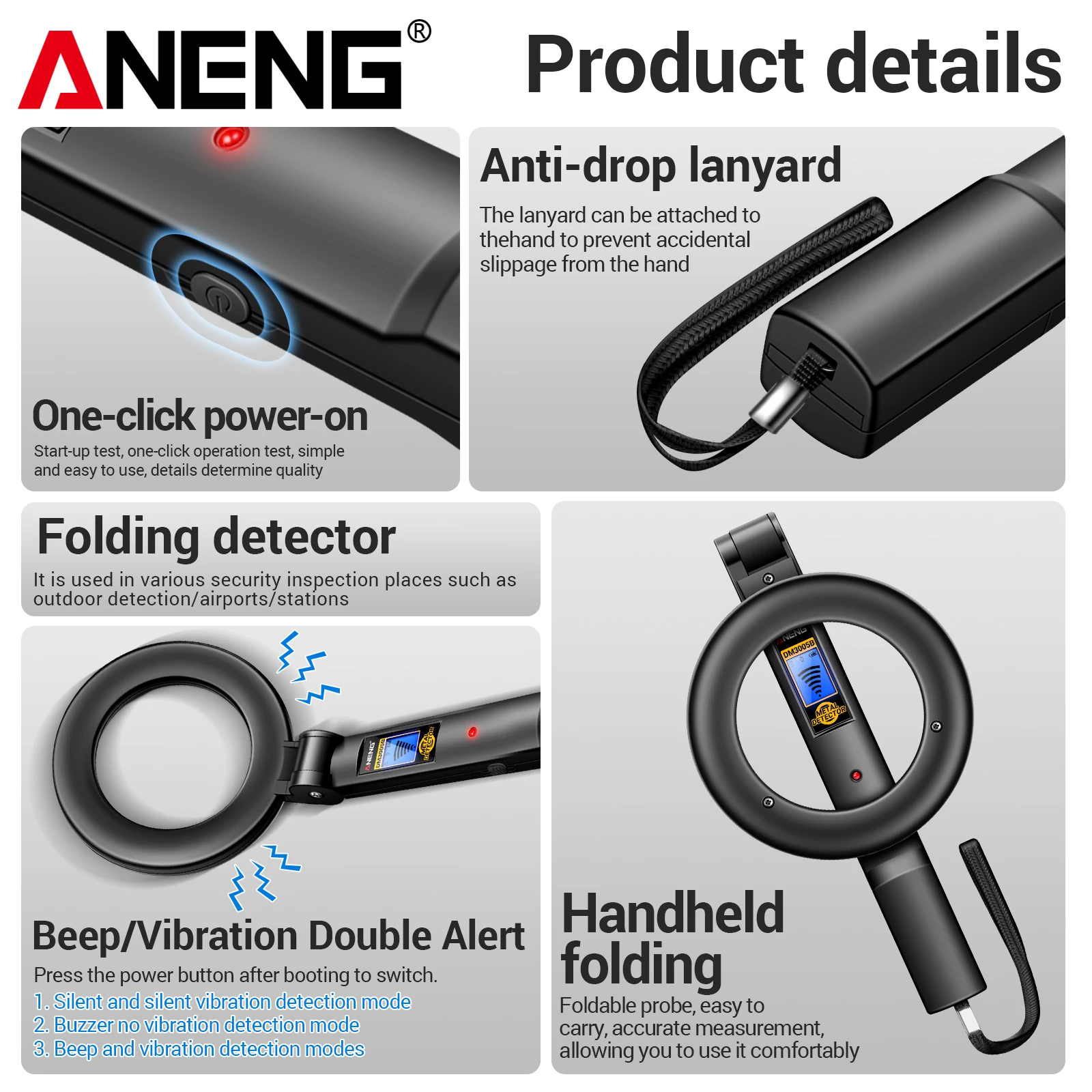 ANENG DM3005B handheld metal detector is a professional security inspection tool that can detect black and non-ferrous metals thumbnail 3