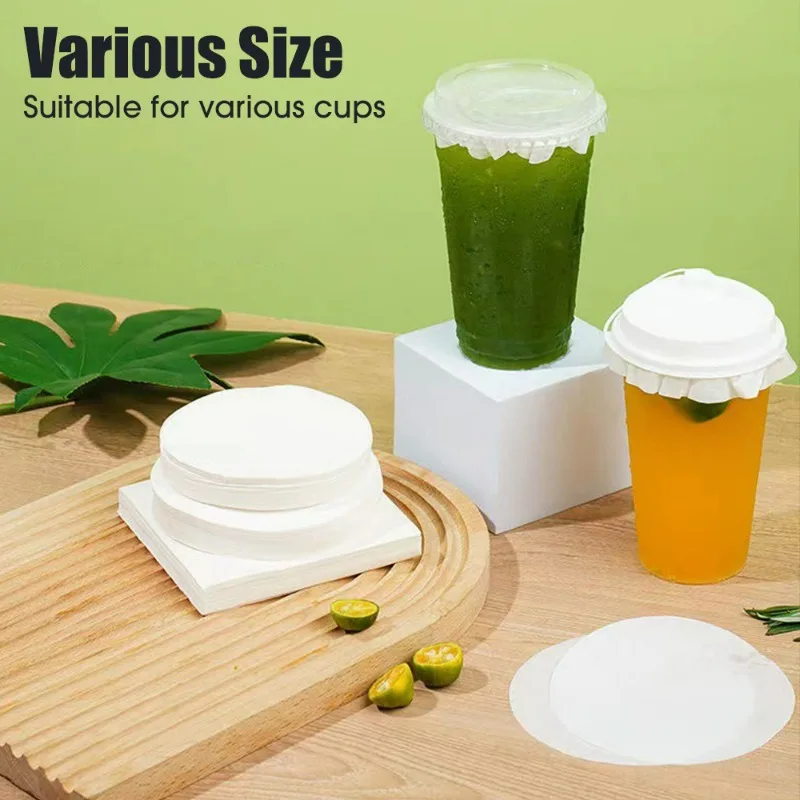 500/100x Leak-Proof Cup Cap Lid Liners Disposable Paper Coffee Cup Cover Round Sealing Paper Pads for Beverage Milk Supplies thumbnail 4