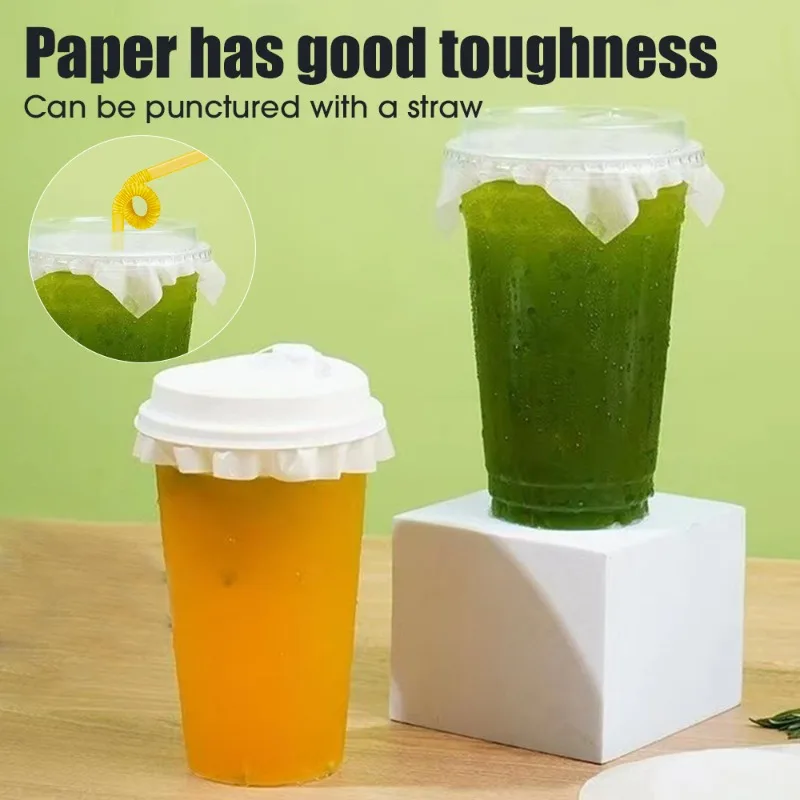 500/100x Leak-Proof Cup Cap Lid Liners Disposable Paper Coffee Cup Cover Round Sealing Paper Pads for Beverage Milk Supplies thumbnail 5