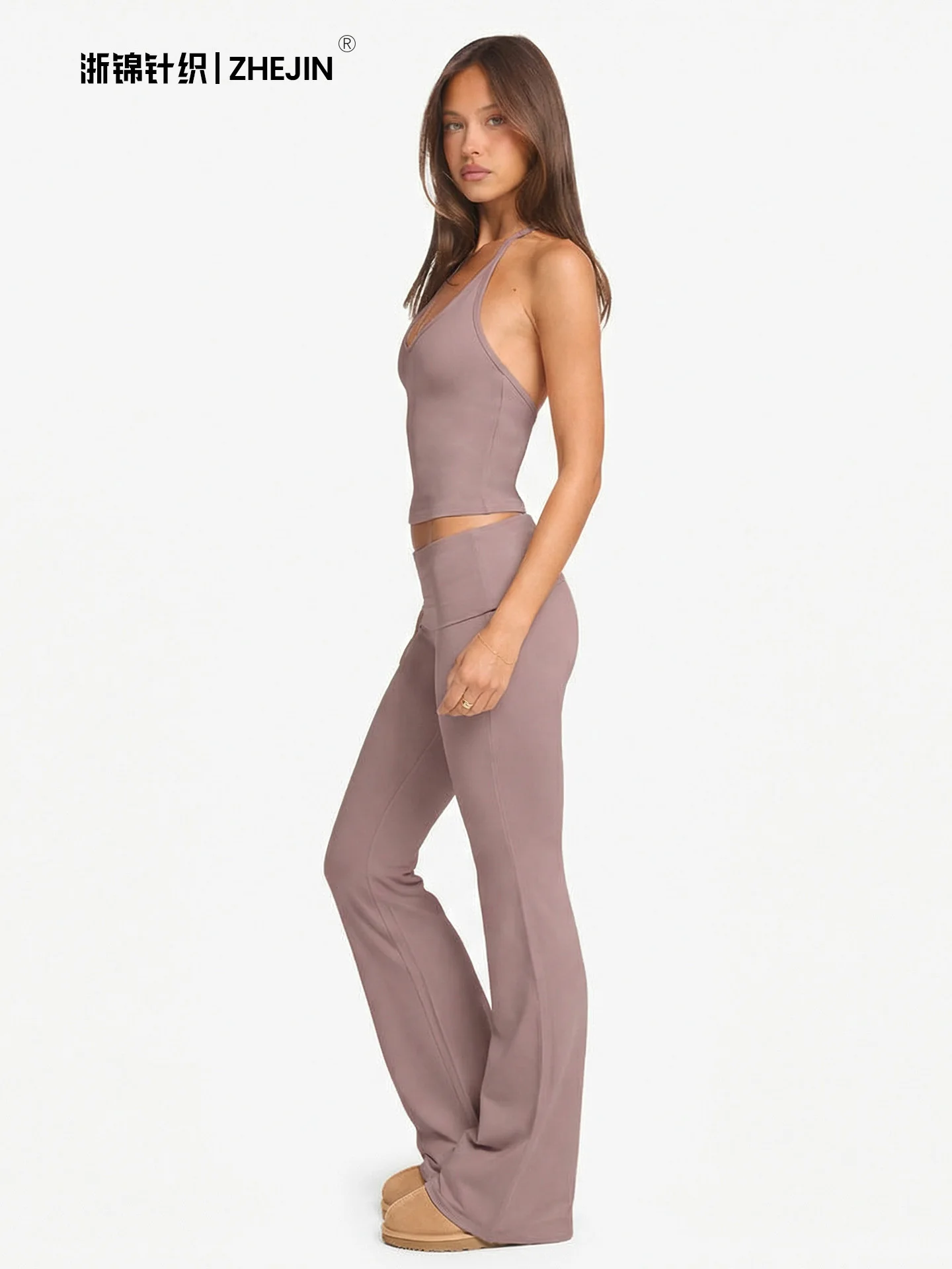2 Piece Yoga Set Women Foldover Waist Flare Pants Bell Bottoms Tank Top Matching Set Gym Workout Fitness Wear Lounge Wear Suit thumbnail 2