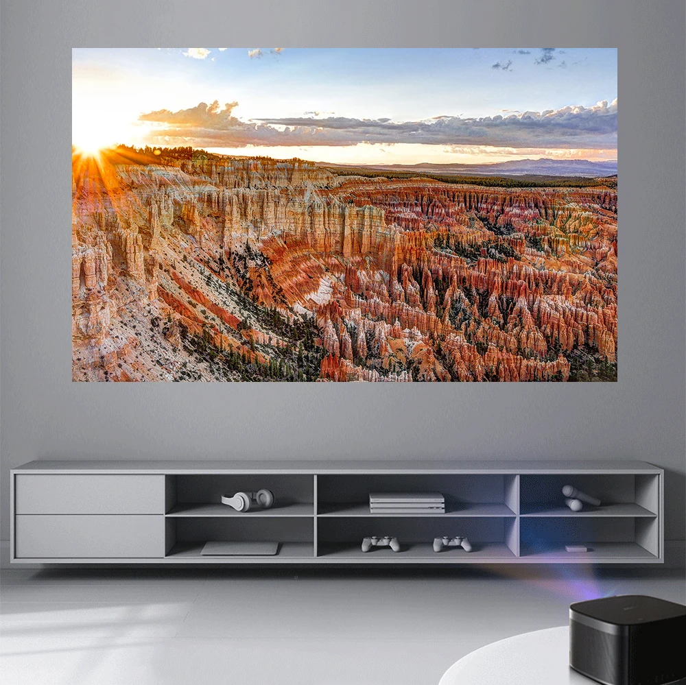 Anti-Light Projector Screen Simple 16:9 Reflective Enhance Brightness 60 100 120inch Fabric Cloth Portable Projection Screen thumbnail 3