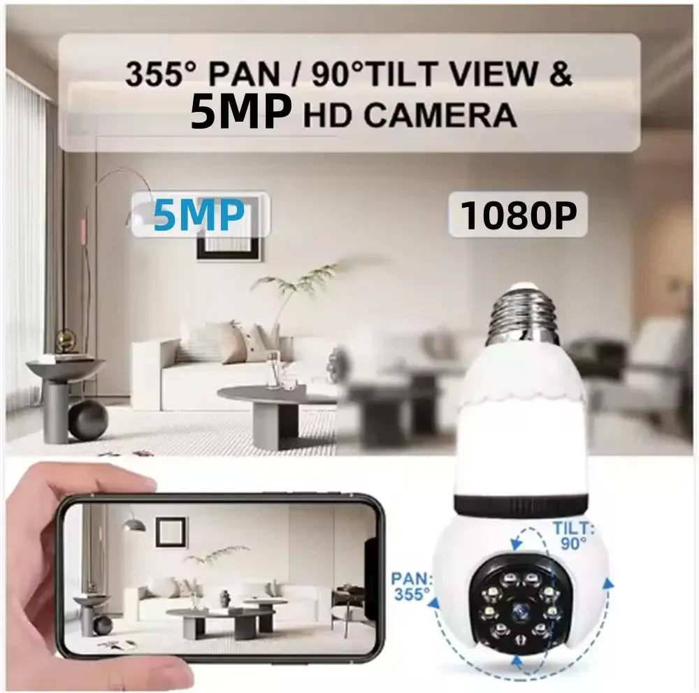 5MP Lamp E27 Bulb WiFi Camera LED Bulb Smart IP Camera Surveilance PTZ 8X Zoom Tracking Two-way Audio Night Vision Wireless Cam thumbnail 6