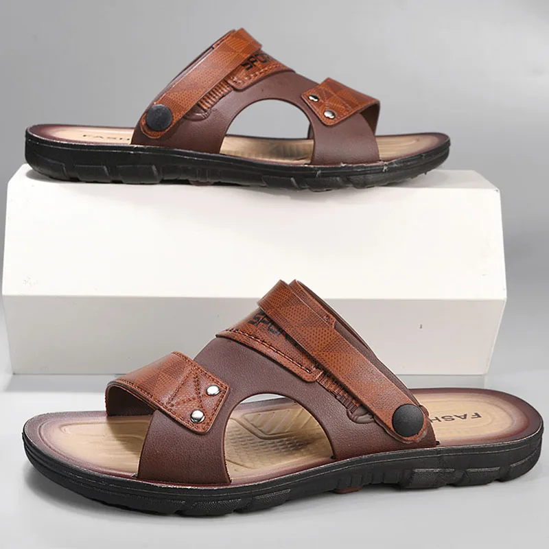 Fashion Casual Men's Sandals Summer Slip On Sandals Men Classic Beach Shoes For Men Outdoor Leather Sandals Male Slippers