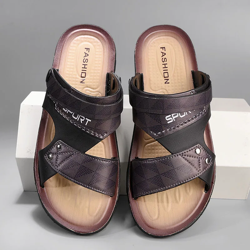 Fashion Casual Men's Sandals Summer Slip On Sandals Men Classic Beach Shoes For Men Outdoor Leather Sandals Male Slippers thumbnail 2