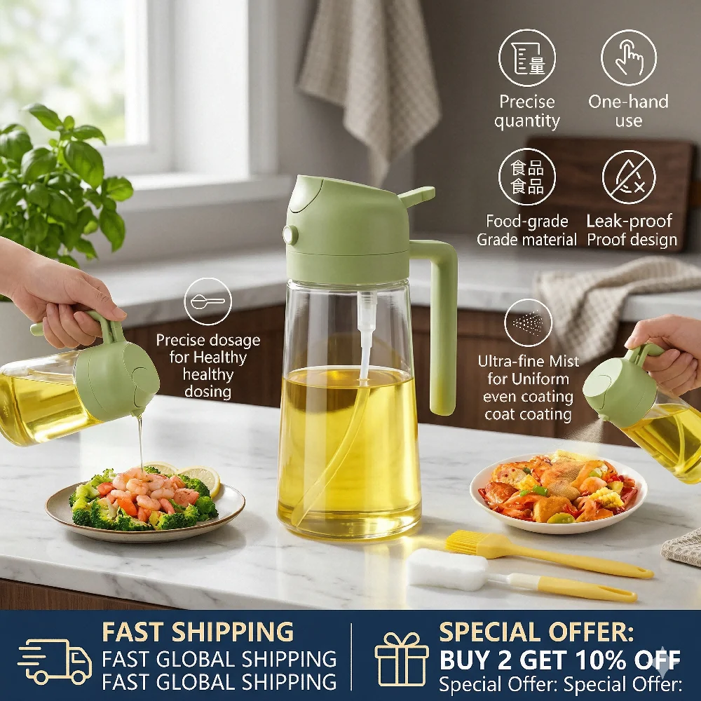 2IN1 Replacement for Oil Take Dispenser Mister Plastics Bottle with 2pcs Brush Spray Pour Cooking Spritzer BBQ Oil Spray Bottle thumbnail 2