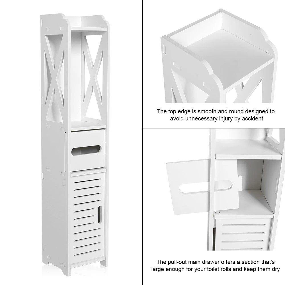 80x15.5x15CM Bathroom Storage Shelf Toilet Furniture Cabinet White Wood Cupboard Shelf Tissue Storage Rack thumbnail 5