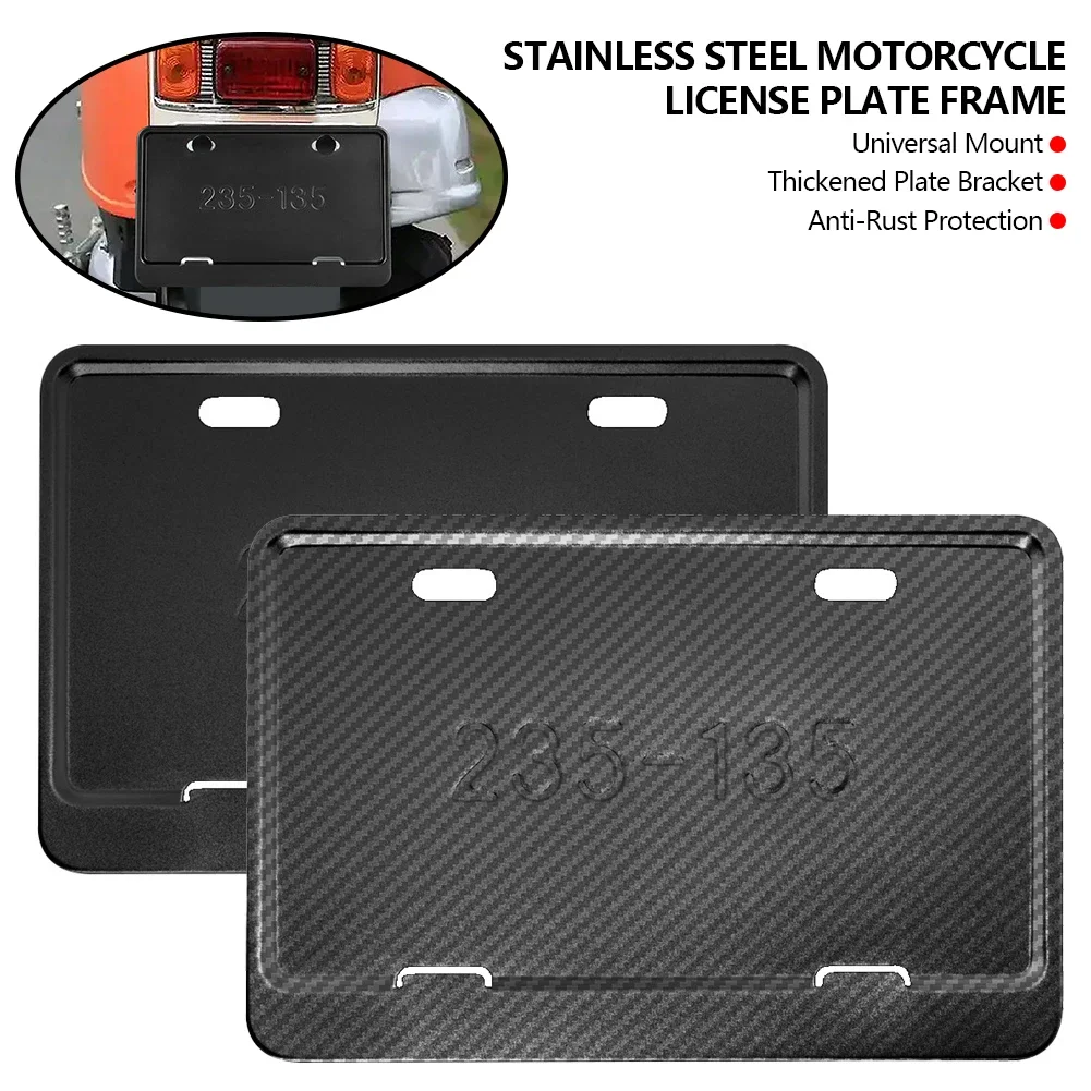 Motorcycle License Plate Frames Universal Mount Metal License Plate Holder Solid Style License Plate Holders Frame Black/Carbon thumbnail 2