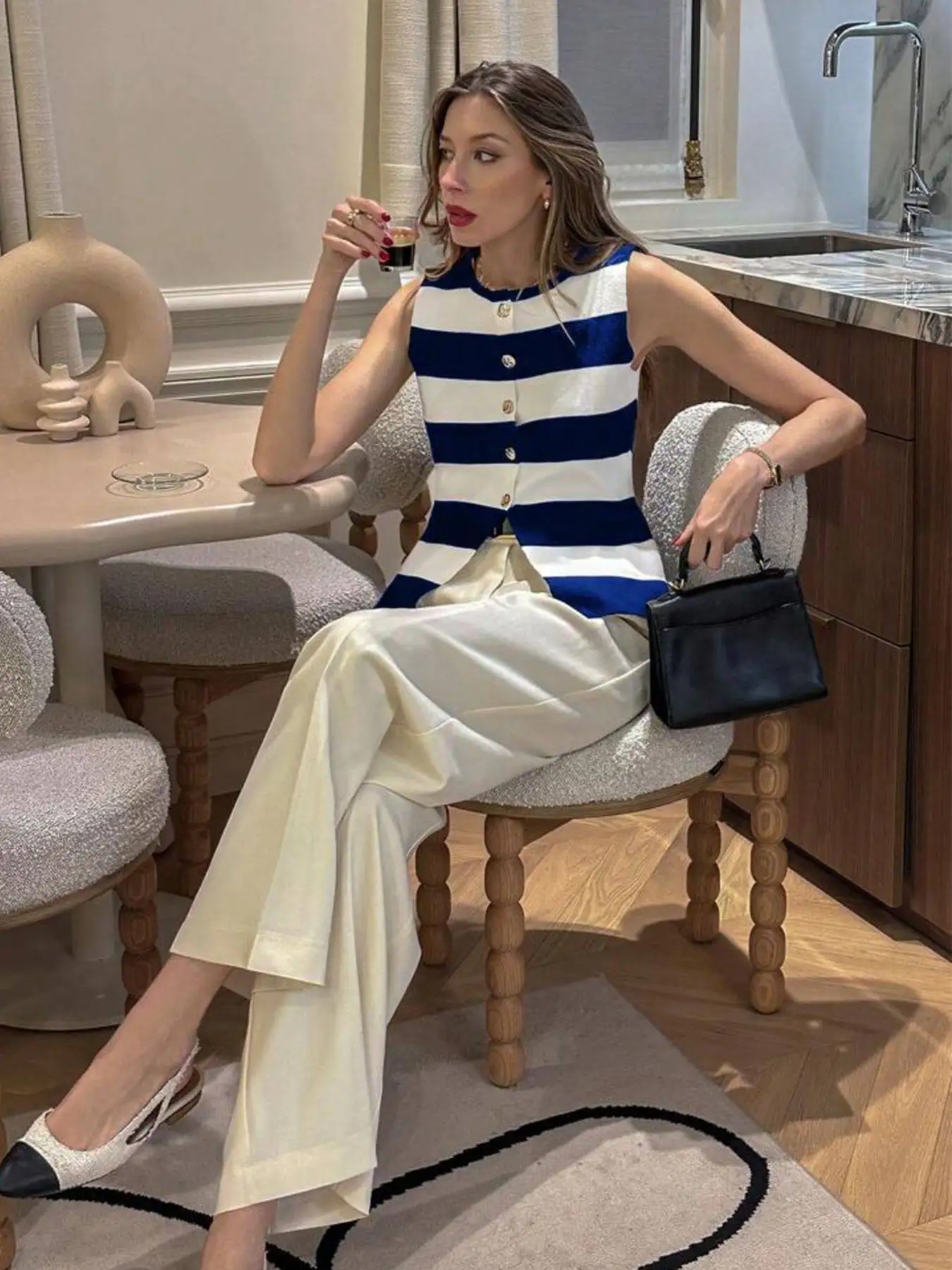 Knitted Sweater Women Cardigans New Sleeveless Knitwears O-Neck Striped Knit Sweater Cardigan Women Tops Sueters De Mujer Q3376 thumbnail 6