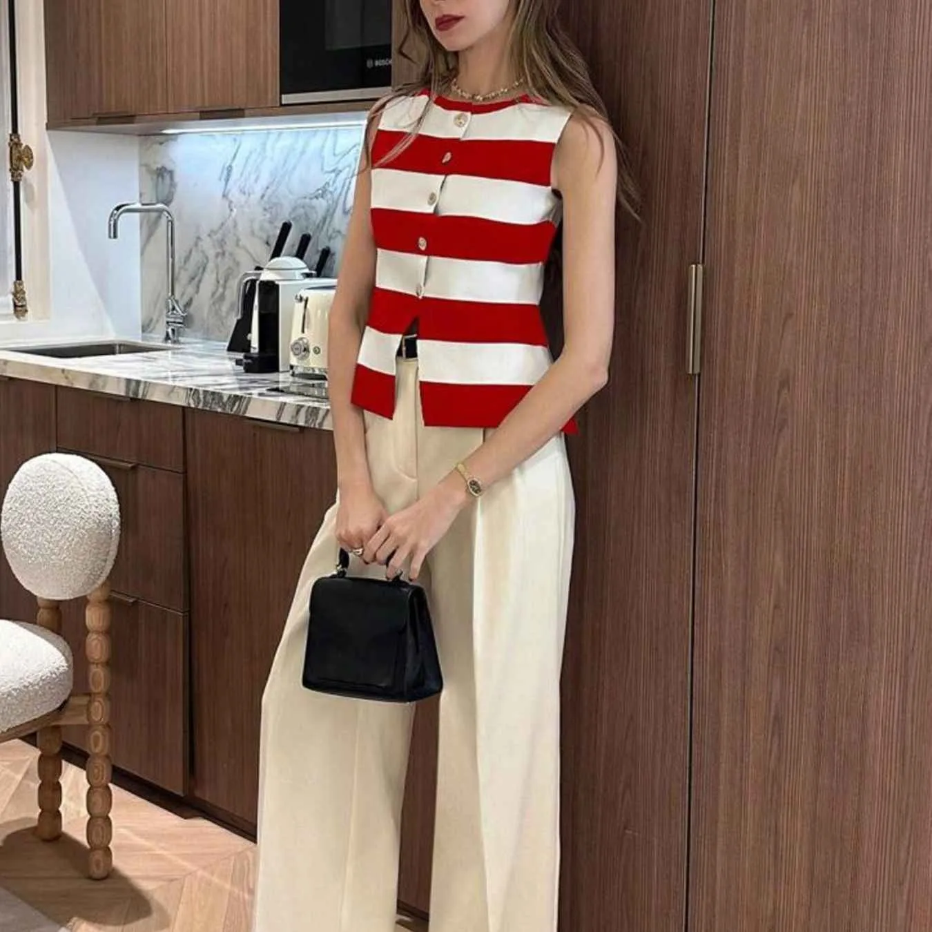 Knitted Sweater Women Cardigans New Sleeveless Knitwears O-Neck Striped Knit Sweater Cardigan Women Tops Sueters De Mujer Q3376 thumbnail 5