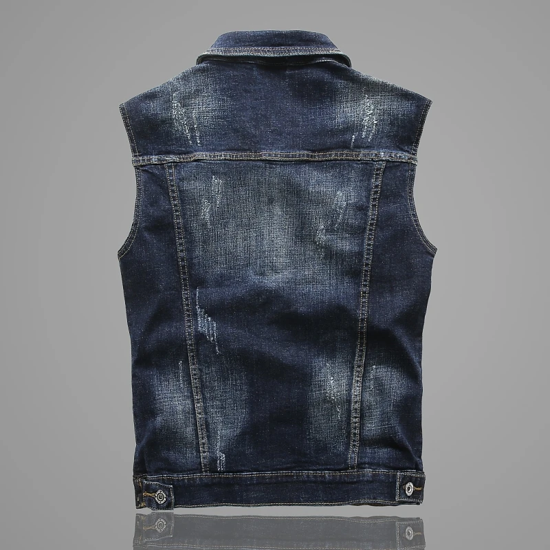 White Men's Sleeveless Denim Jacket, Blue Single Breasted Lapel Vest Coat, Black Denim Tops Waistcoat, Asian Size M-5XL thumbnail 3