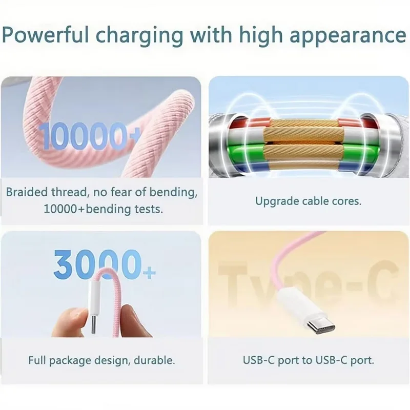 60W PD Nylon Braided USB-C to USB C Fast Charger Cable For iPhone 17 16 15 /Pro Max Compatibility Samsung Type C Fast Charging thumbnail 4