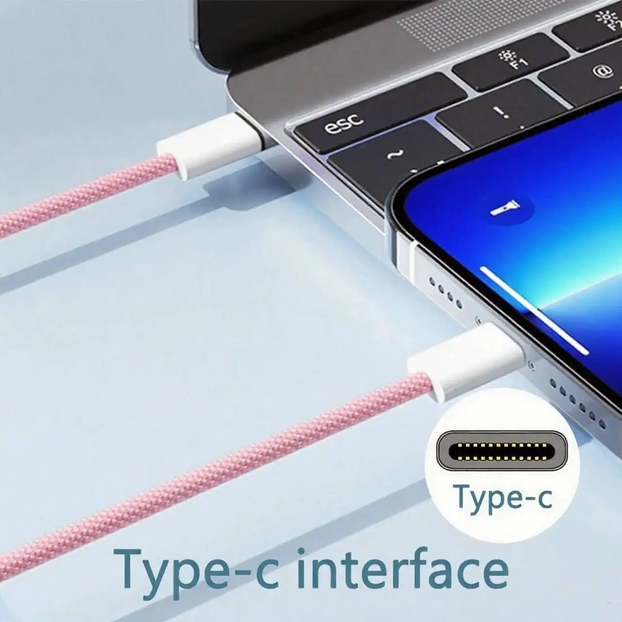 60W PD Nylon Braided USB-C to USB C Fast Charger Cable For iPhone 17 16 15 /Pro Max Compatibility Samsung Type C Fast Charging thumbnail 3
