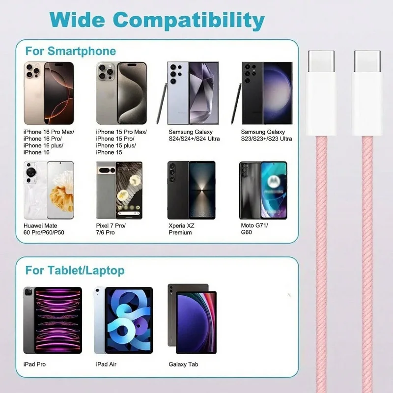 60W PD Nylon Braided USB-C to USB C Fast Charger Cable For iPhone 17 16 15 /Pro Max Compatibility Samsung Type C Fast Charging thumbnail 6