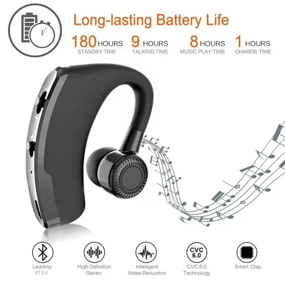 V9 Bluetooth Earphone Wireless Stereo HD Headphones With Mic For iPhone Samsung Huawei Phone Single Ear-hook Bluetooth Headset thumbnail 2