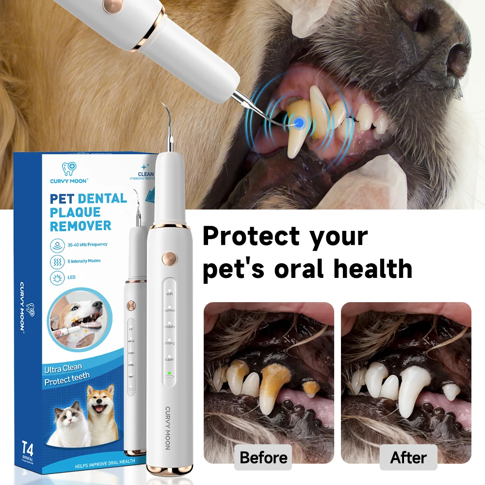 CURVY MOON T4 Pet Ultrasonic Electric Plaque Calculus Remover Teeth Whitening for Dog Cat Teeth Care Oral Care Appliances