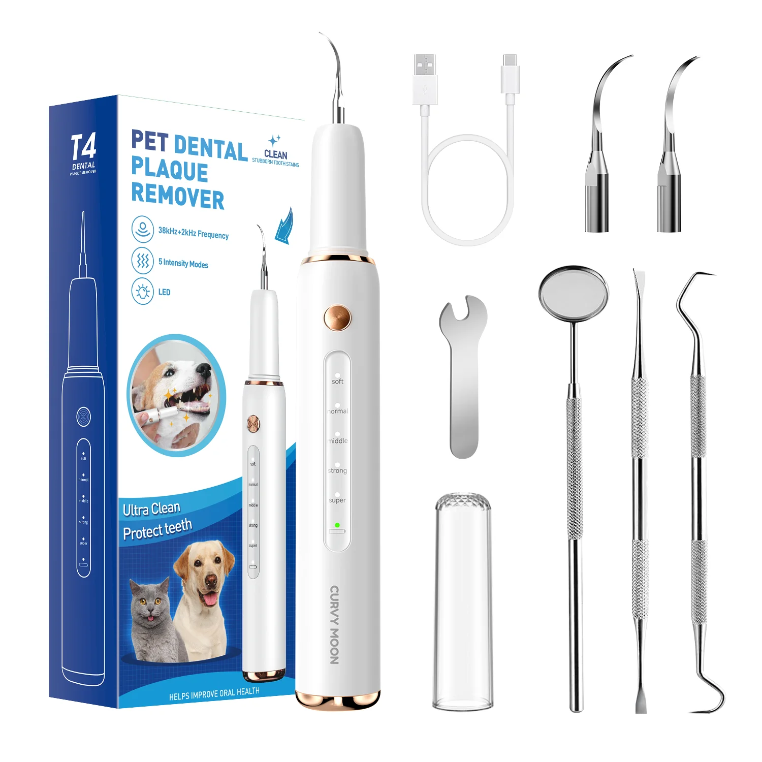 CURVY MOON T4 Pet Ultrasonic Electric Plaque Calculus Remover Teeth Whitening for Dog Cat Teeth Care Oral Care Appliances thumbnail 6