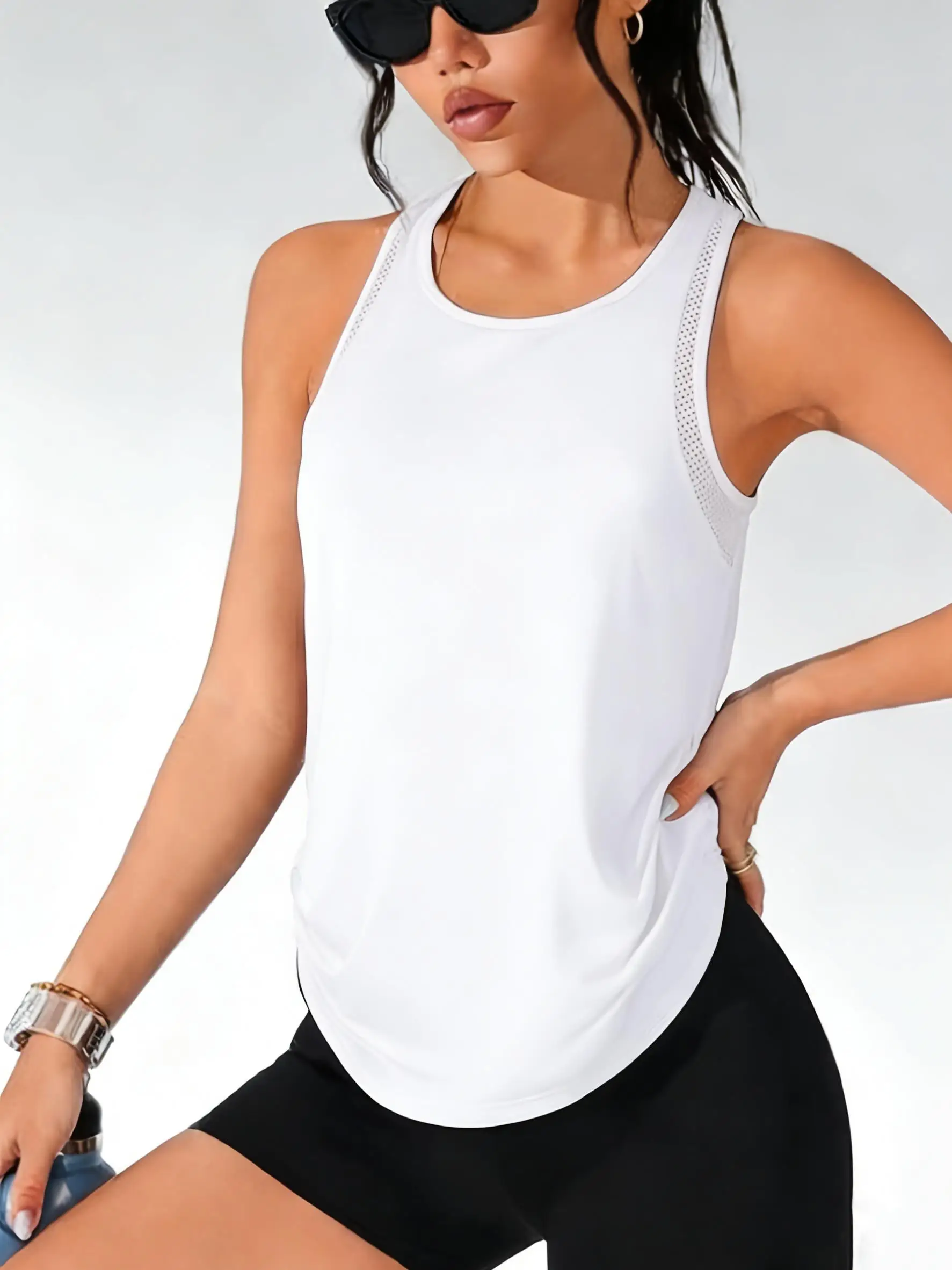 2PCS Solid Color Running Sport Vest Summer Breathable Singlet Mesh Fitness Sleeveless Clothes Loose GYM Fashion Womens Tank Tops thumbnail 2