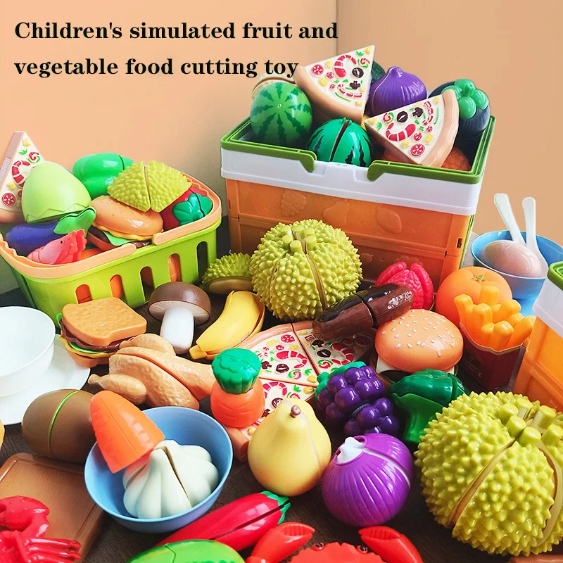 Kids Kitchen Pretend Play Set Simulation Cookware with Cutting Fruits Vegetables Food Accessories Toy Gift for Girls Boys