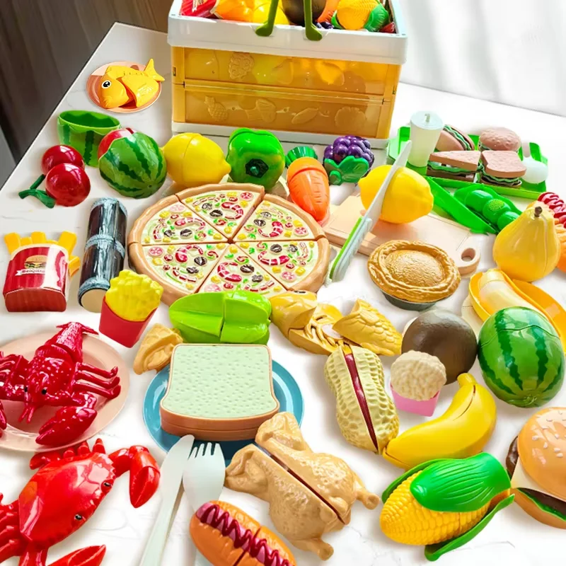 Kids Kitchen Pretend Play Set Simulation Cookware with Cutting Fruits Vegetables Food Accessories Toy Gift for Girls Boys thumbnail 4