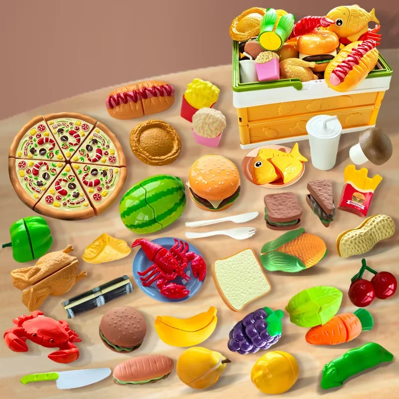 Kids Kitchen Pretend Play Set Simulation Cookware with Cutting Fruits Vegetables Food Accessories Toy Gift for Girls Boys thumbnail 3