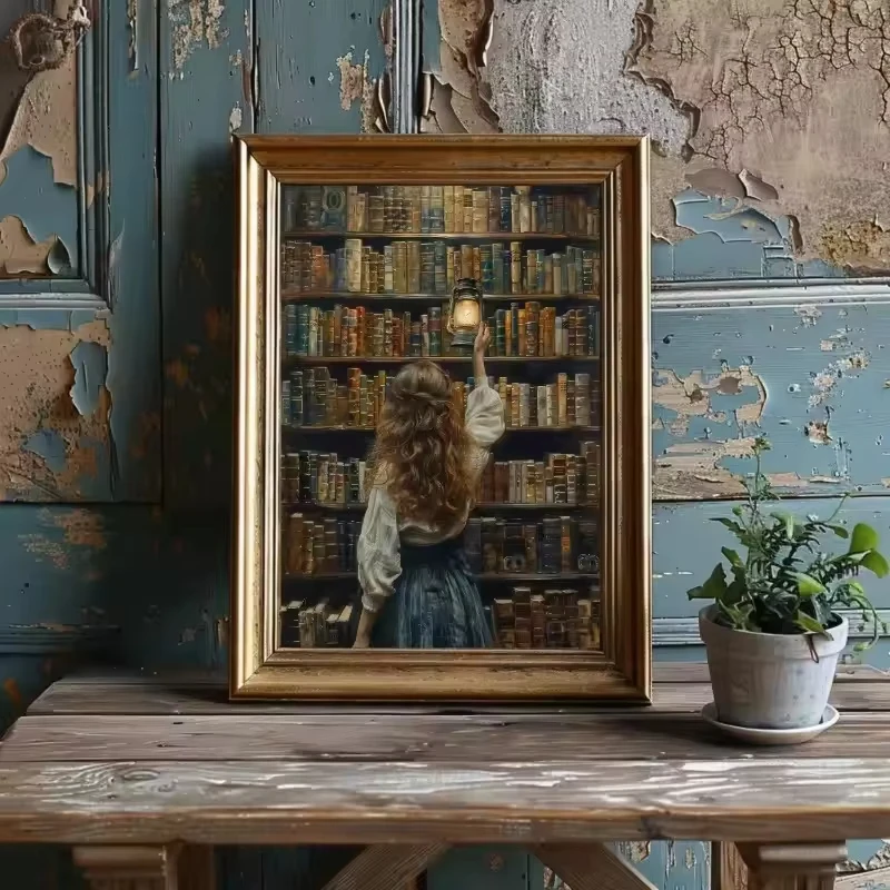 Vintage Bookstore Canvas Painting Dark Academia Floral Witchy Book Flower Poster Bookish Wall Art for Library Room Home Decor thumbnail 4