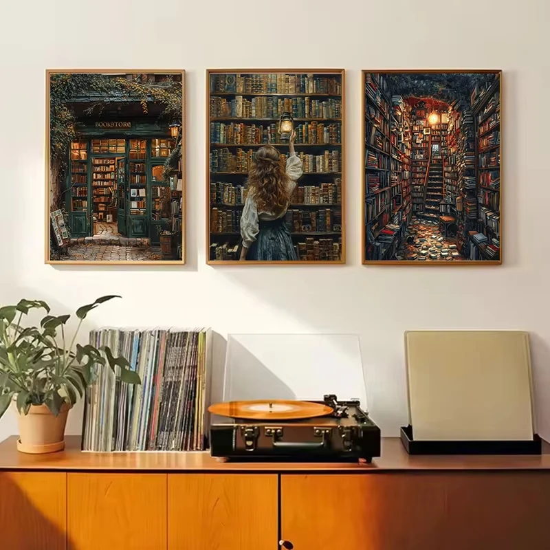 Vintage Bookstore Canvas Painting Dark Academia Floral Witchy Book Flower Poster Bookish Wall Art for Library Room Home Decor thumbnail 3