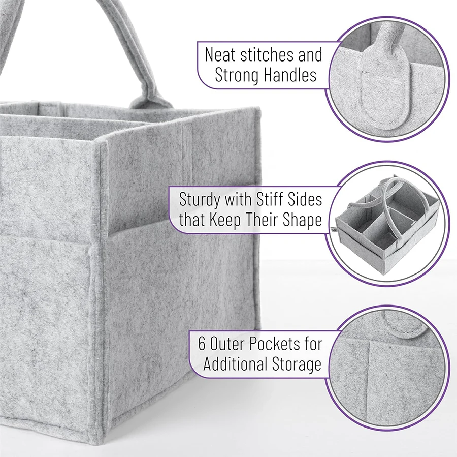 Baby Felt Storage Nursery Organizer Basket Infant Diaper Bag with Handle Caddy Changing Nappy Kids Storage Carrier Large Pocket thumbnail 4