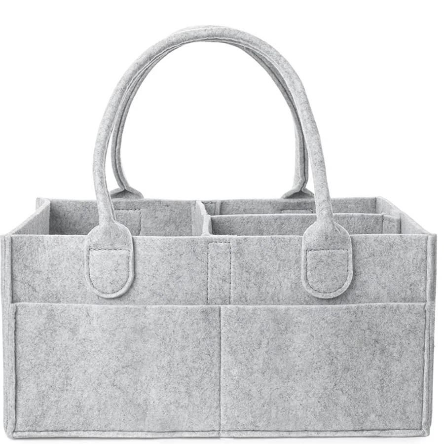 Baby Felt Storage Nursery Organizer Basket Infant Diaper Bag with Handle Caddy Changing Nappy Kids Storage Carrier Large Pocket