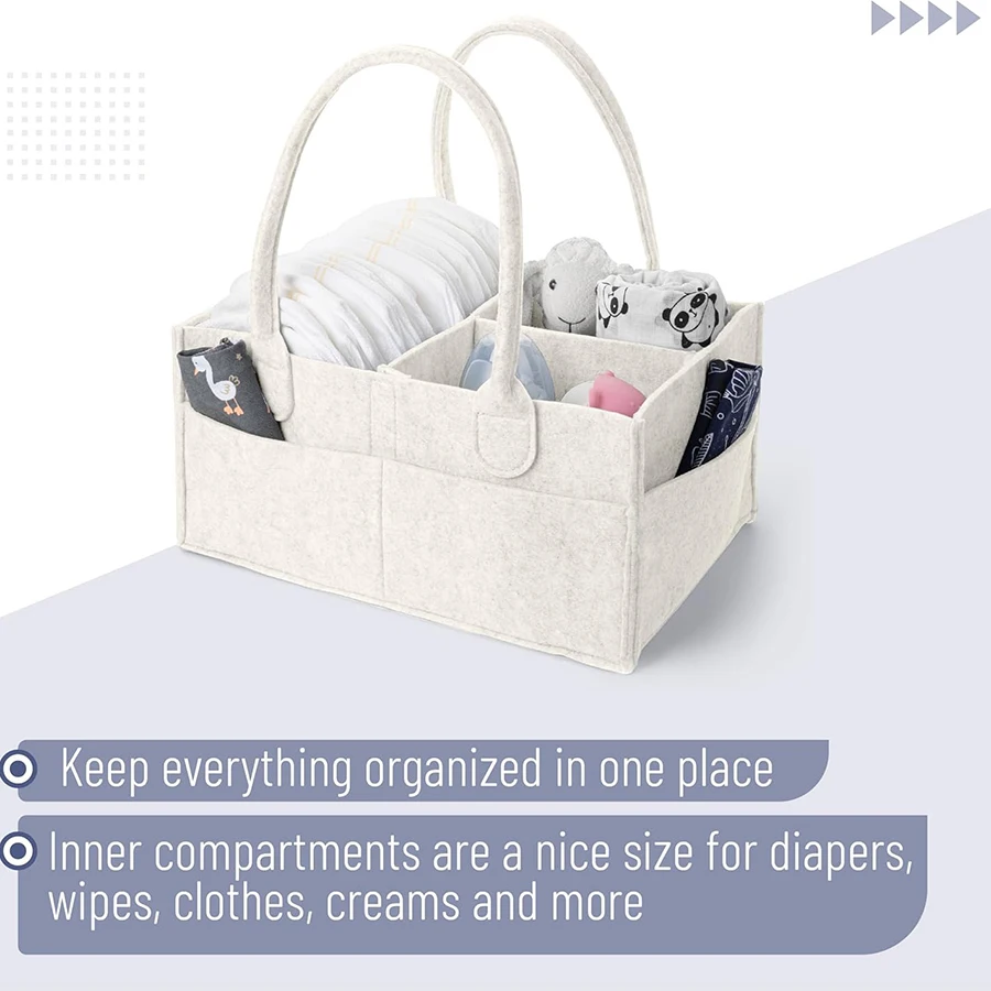 Baby Felt Storage Nursery Organizer Basket Infant Diaper Bag with Handle Caddy Changing Nappy Kids Storage Carrier Large Pocket thumbnail 3