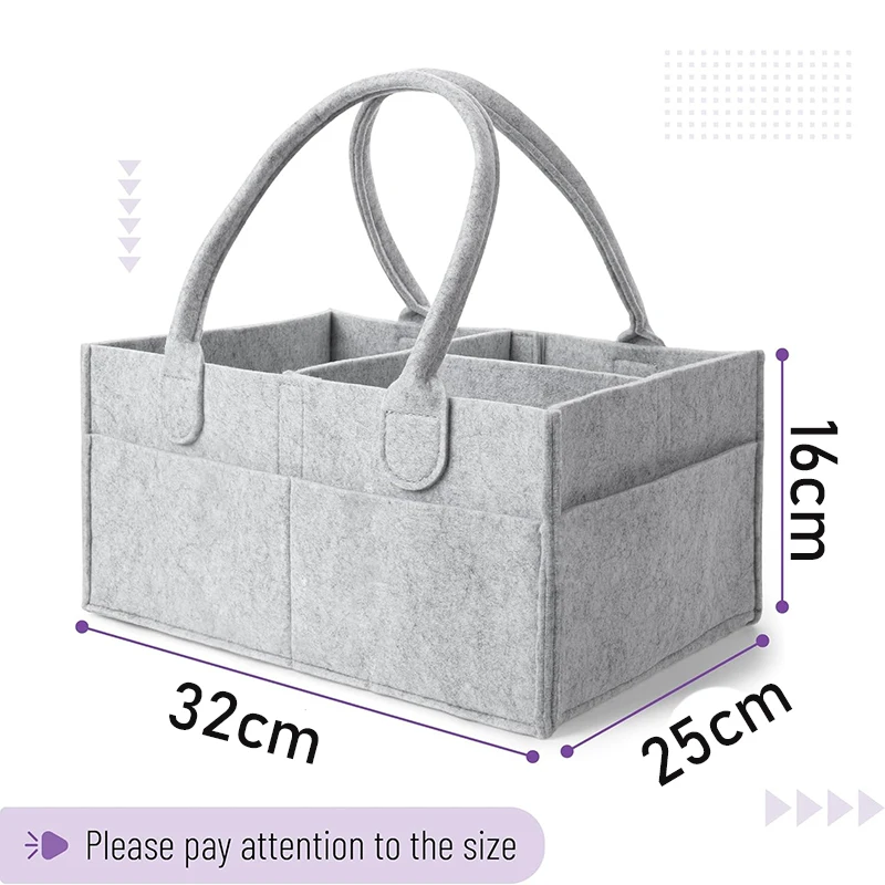Baby Felt Storage Nursery Organizer Basket Infant Diaper Bag with Handle Caddy Changing Nappy Kids Storage Carrier Large Pocket thumbnail 6