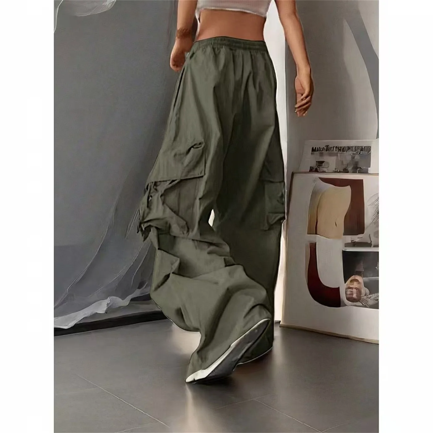 Oversized Pocket High Street Pant Black Vintage High Waist Women's Pants Fashion Retro Casual Streetwear Loose Jogger Trousers thumbnail 2