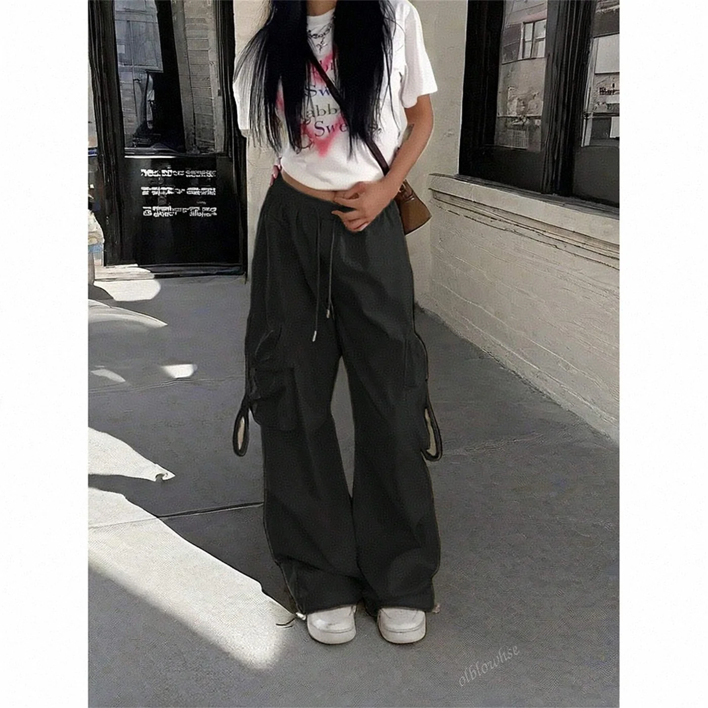 Oversized Pocket High Street Pant Black Vintage High Waist Women's Pants Fashion Retro Casual Streetwear Loose Jogger Trousers thumbnail 4