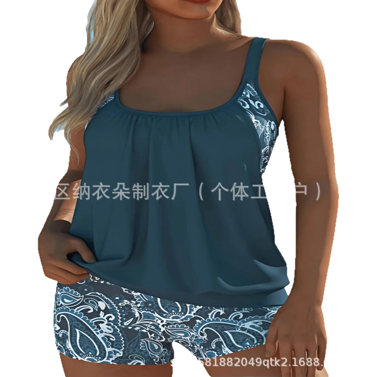2025 New Comfortable Tankini Two-Piece Swimsuit Women's Print Bikini High Waist Quick Dry Gradient Backless Elastic Swimwear thumbnail 6