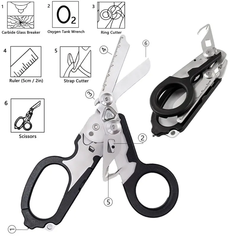 6 In1 Foldable Trauma Emergency Response Scissor Shear First Aid Kit Scissors Tactical Plier Outdoor Survival EDC Tool Gear