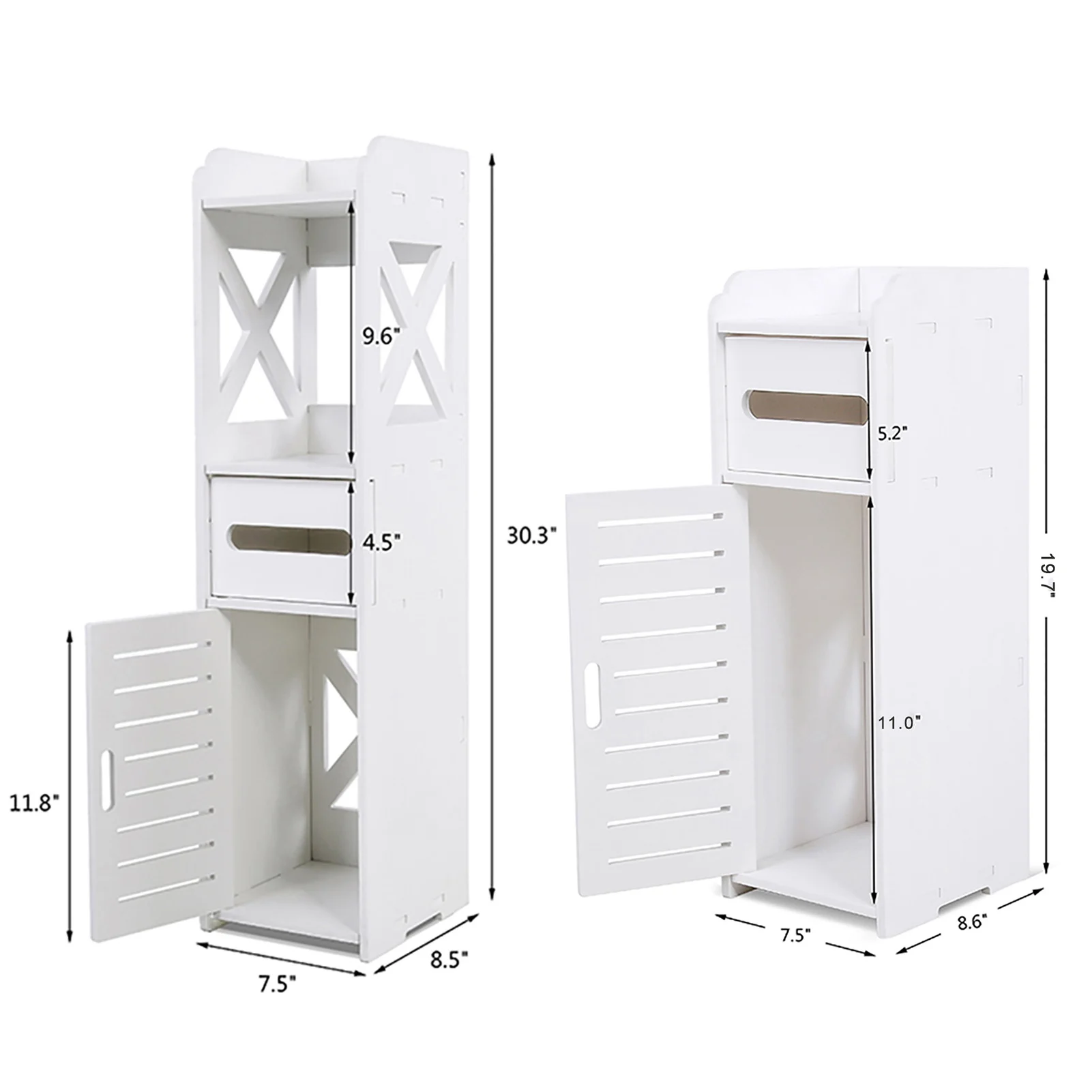 White Wooden Bathroom Cabinet Toilet Storage Shelf  Organizer Bathroom Storage Cabinet Bathroom Cabinet thumbnail 5
