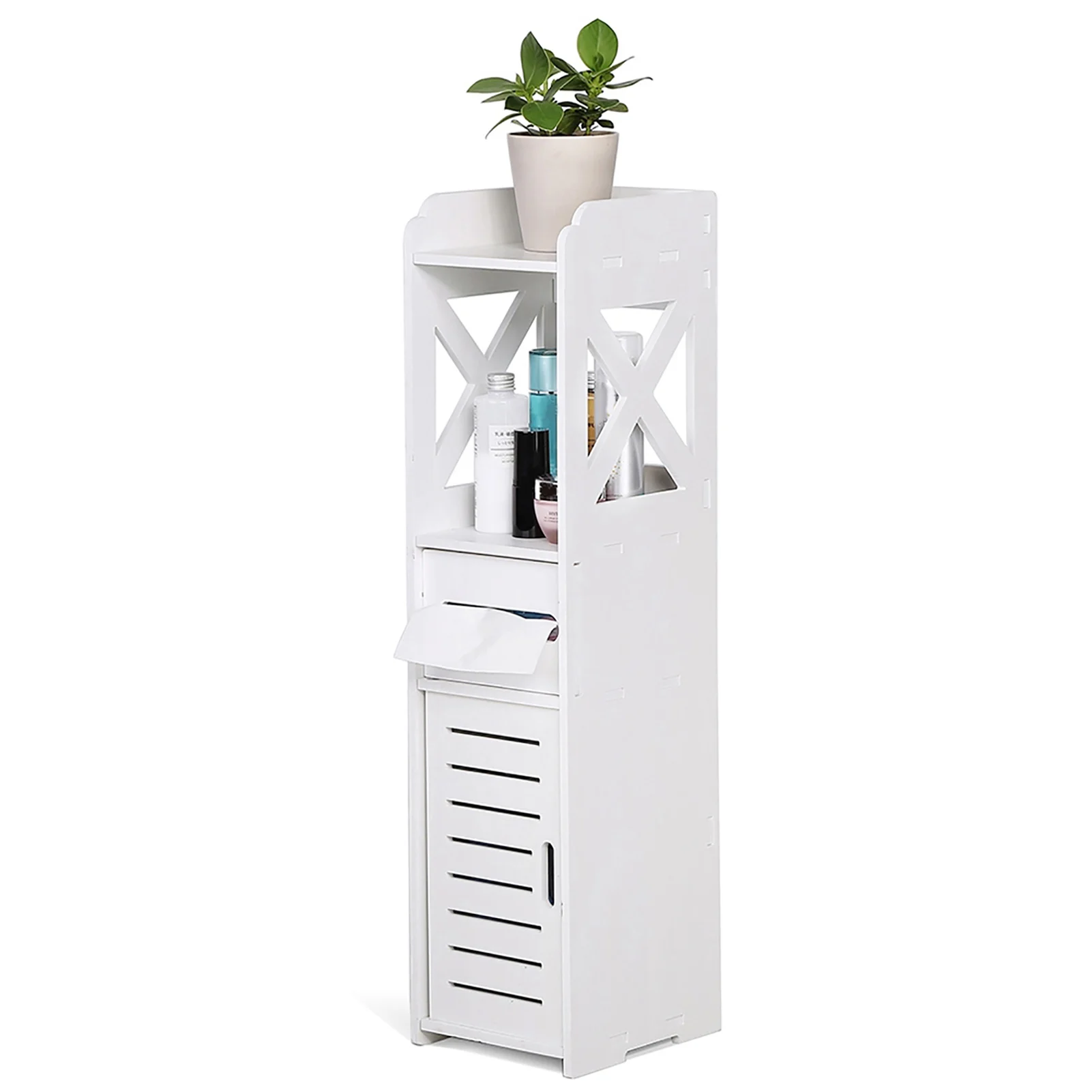 White Wooden Bathroom Cabinet Toilet Storage Shelf  Organizer Bathroom Storage Cabinet Bathroom Cabinet thumbnail 2