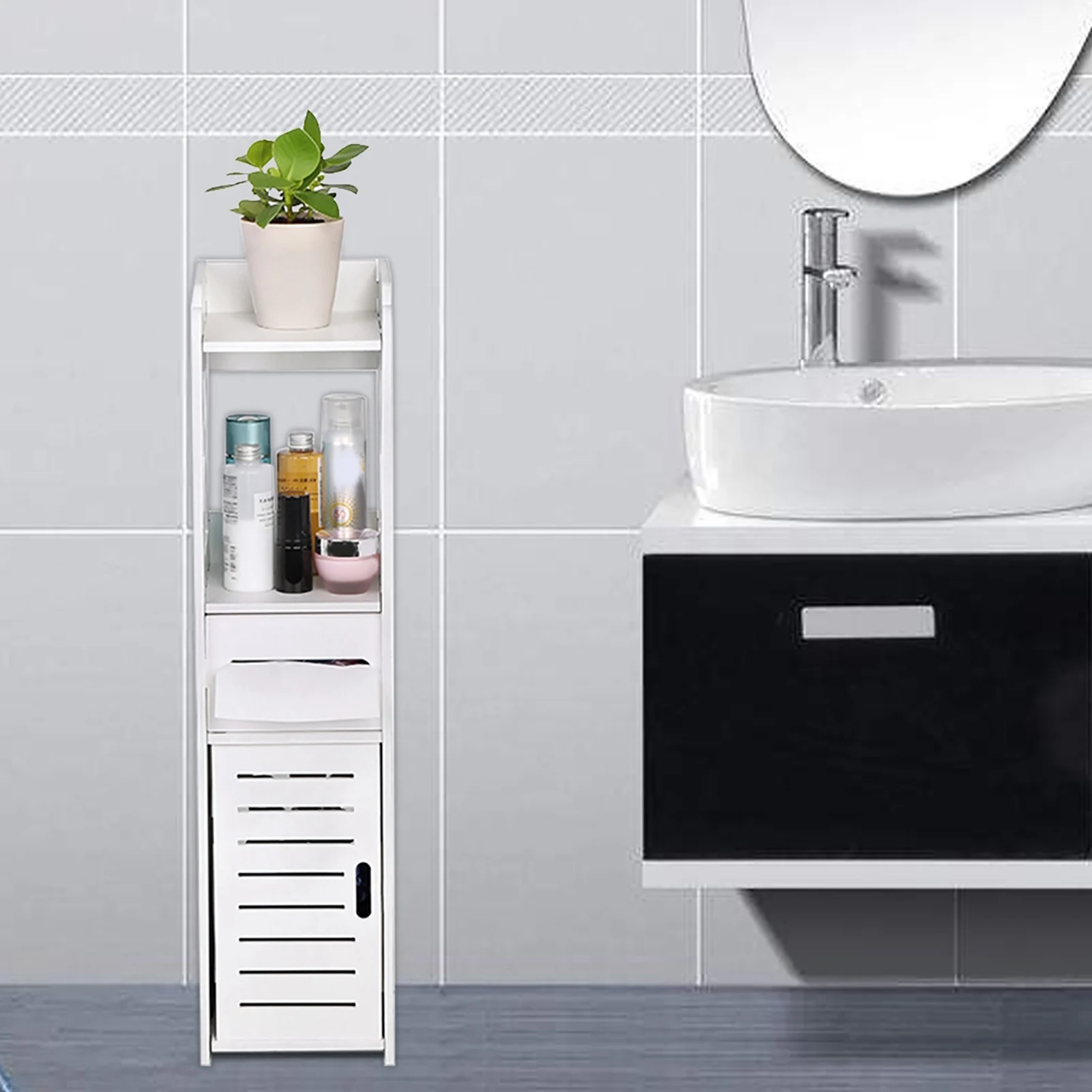 White Wooden Bathroom Cabinet Toilet Storage Shelf  Organizer Bathroom Storage Cabinet Bathroom Cabinet thumbnail 3