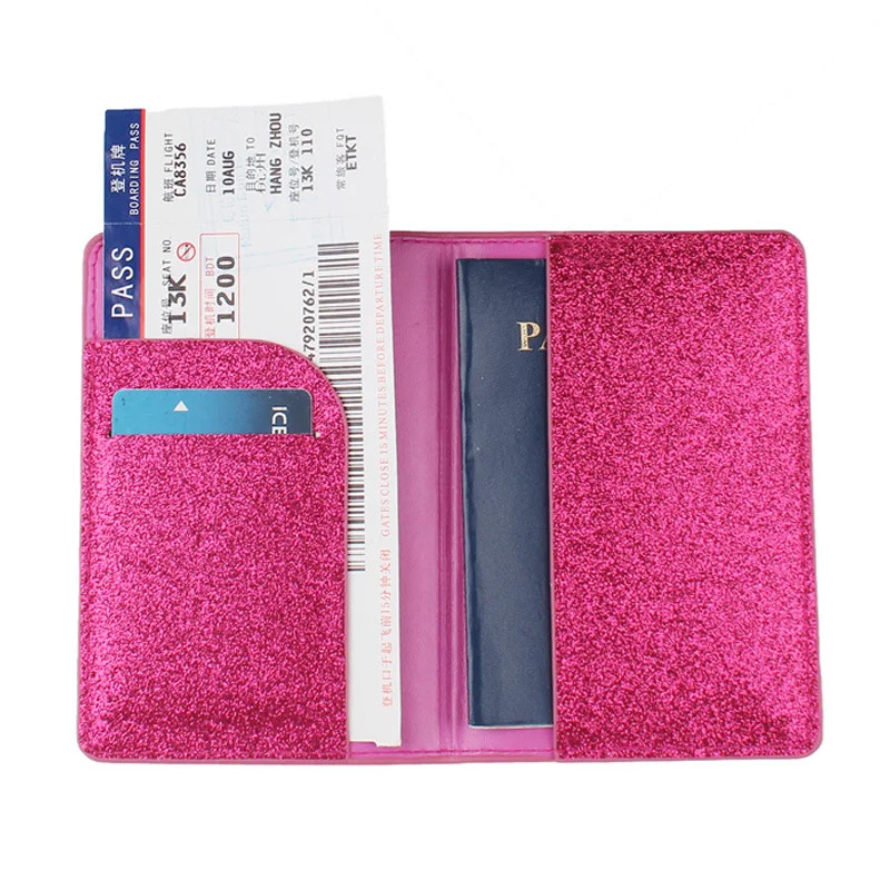 Glitter PU Leather Passport Holder for Women Men, Bling Airplane Embossed Travel Passport Cover, Slim Document Protector Case thumbnail 2