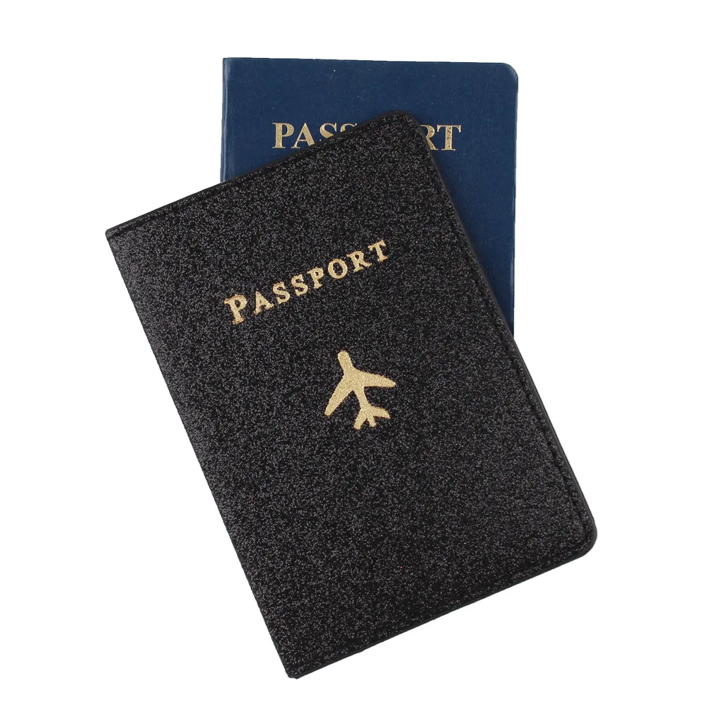 Glitter PU Leather Passport Holder for Women Men, Bling Airplane Embossed Travel Passport Cover, Slim Document Protector Case thumbnail 3