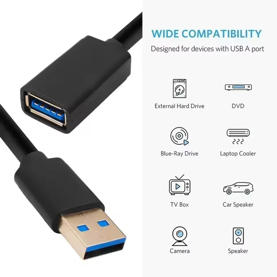 USB 3.0 2.0 Extension Cable Extender Cord Fast Extension Data Transfer Wire 0.5/1/1.5/2/3M for Smart TV XBox One SSD PC Laptop thumbnail 5